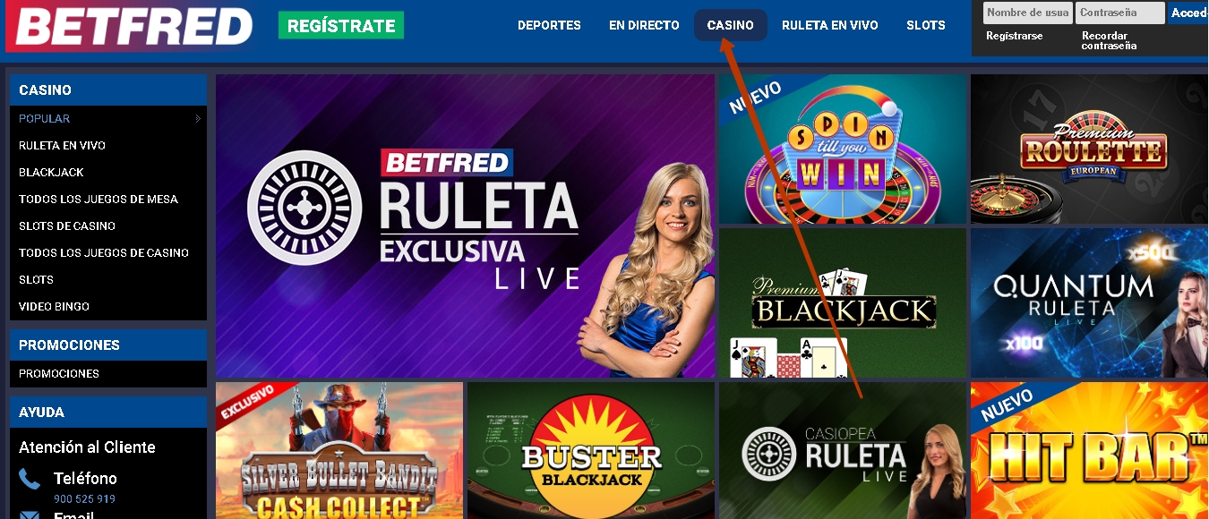 Sección de casinos
